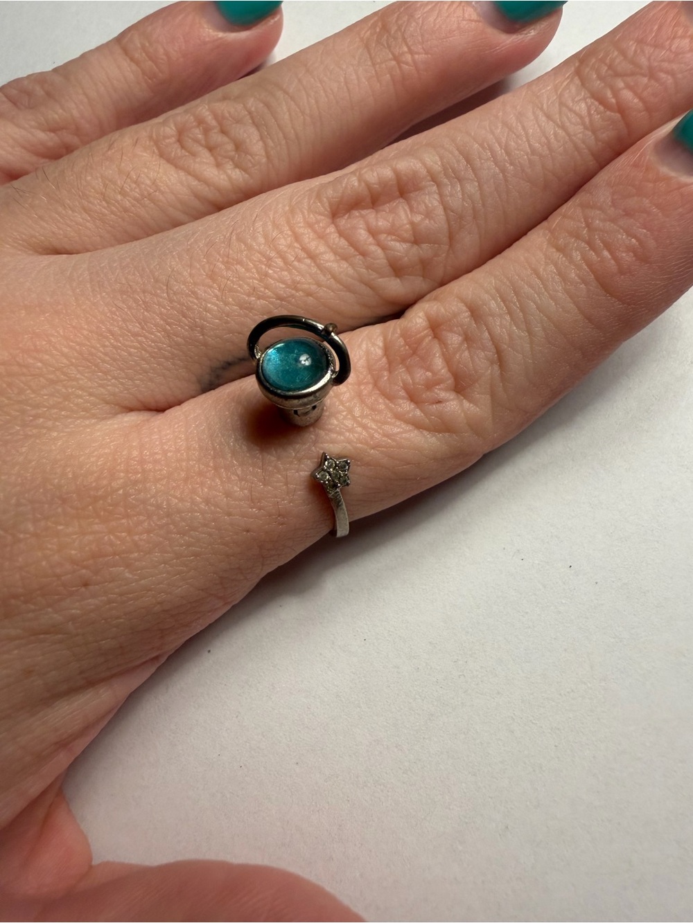 Adjustable Sterling Silver Fidget Teal Dome Ring - Women Jewelry